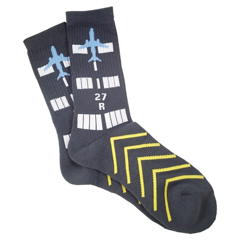 Luso Aviation Runway Design, Aviation-Themed Premium Crew Socks 1-Pair - Image 1